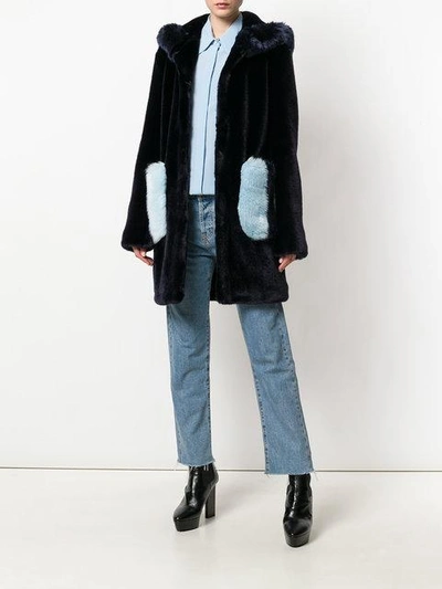 Shop La Seine & Moi Mira Contrast Pocket Coat In Blue