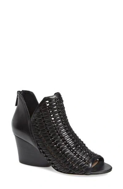 Shop Donald J Pliner Jacqi Woven Open Toe Bootie In Black Leather