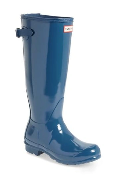 Shop Hunter Adjustable Back Gloss Rain Boot In Dark Earth Blue