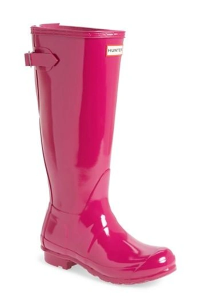 Shop Hunter Adjustable Back Gloss Rain Boot In Dark Ion Pink