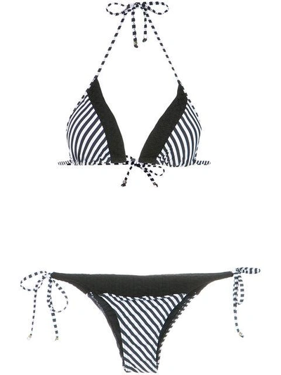 Shop Amir Slama Striped Triangle Bikini Set In Black