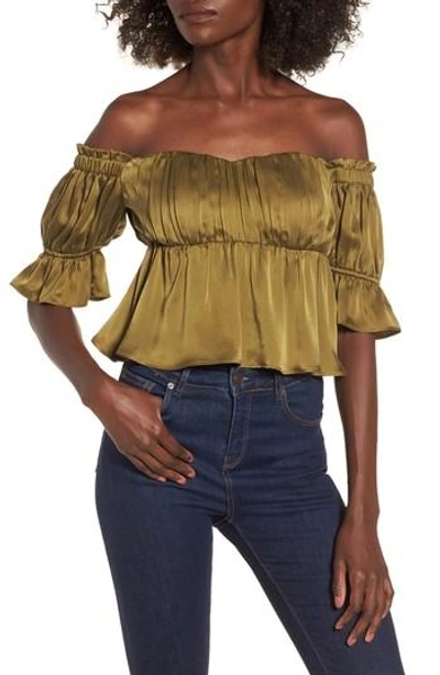 Shop Stone Cold Fox Monte Off The Shoulder Silk Top In Army Green