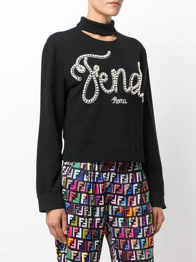 Shop Fendi Logo Embroidered Sweatshirt In Black