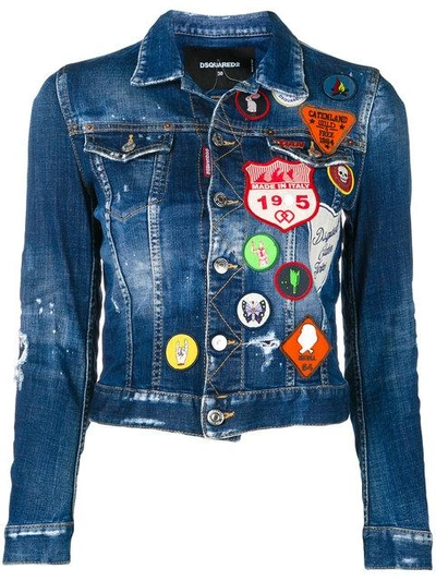 Dsquared2 Scout Patches Washed Cotton Denim Jacket In Blue | ModeSens