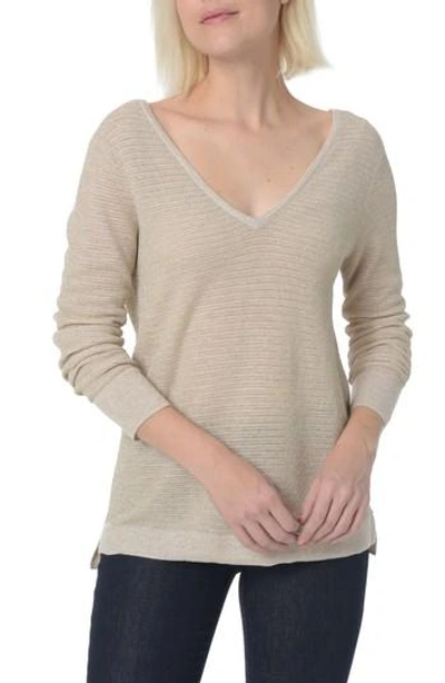 Shop Nydj Double V-neck Sweater In Heather Vanilla