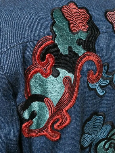 Shop Natori Embroidered Denim Trench Coat In Blue