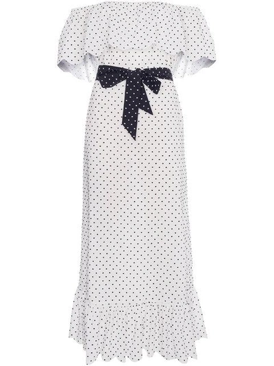 Shop Marysia Off Shoulder Polka Dot Midi Dress In White