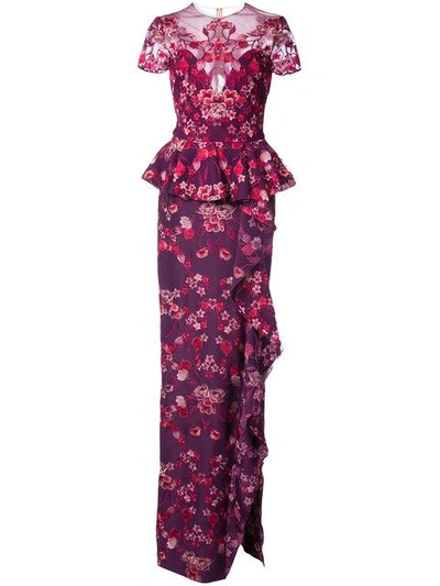Shop Marchesa Notte Peplum Floral Gown In Pink