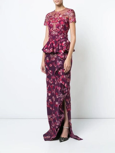 Shop Marchesa Notte Peplum Floral Gown In Pink