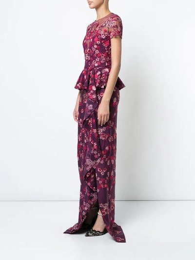 Shop Marchesa Notte Peplum Floral Gown In Pink
