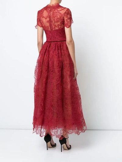 Shop Marchesa Notte Flared Lace-embroidered Dress In Red