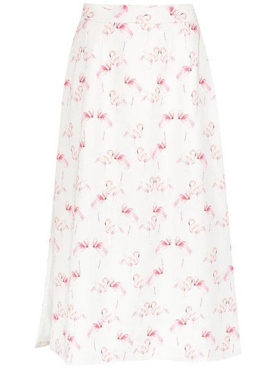 Shop Olympiah Flamingo Print Straight Skirt In White