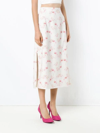 Shop Olympiah Flamingo Print Straight Skirt In White