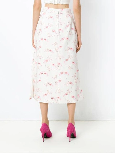 Shop Olympiah Flamingo Print Straight Skirt In White