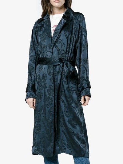 Shop Peter Pilotto Satin Jacquard Trench Coat In Blue