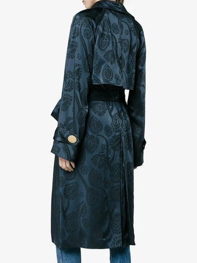 Shop Peter Pilotto Satin Jacquard Trench Coat In Blue