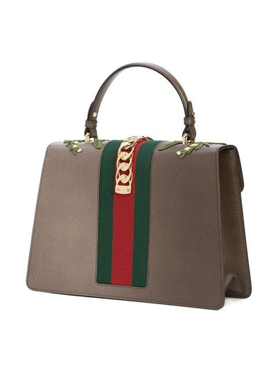 Shop Gucci Sylvie Embroidered Top Handle Bag