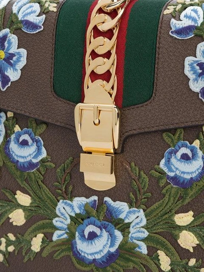 Shop Gucci Sylvie Embroidered Top Handle Bag