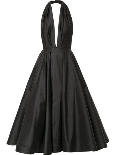 Shop Romona Keveza Halterneck Flared Midi Dress In Black