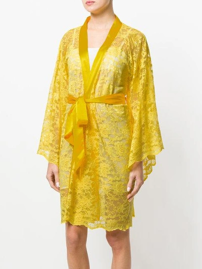 Shop Dolci Follie Lace Embroidered Dressing Gown - Yellow