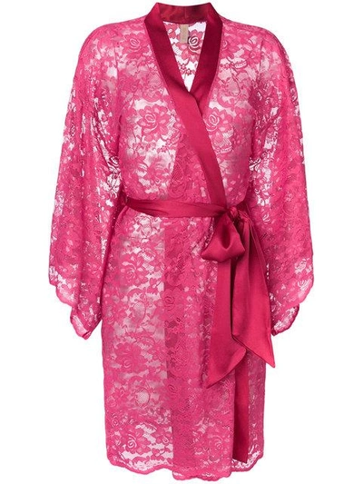 Shop Dolci Follie Floral Embroidered Dressing Gown In Pink
