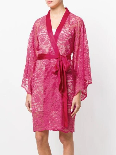 Shop Dolci Follie Floral Embroidered Dressing Gown In Pink