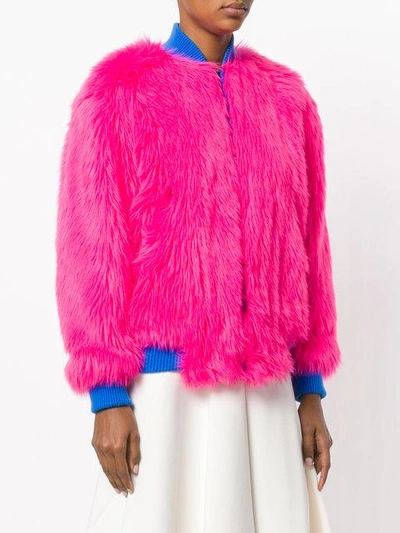 Shop Alberta Ferretti Faux-fur Bomber Jacket In Pink