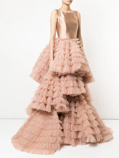 Shop Isabel Sanchis Frill-layered Flared Gown In Neutrals