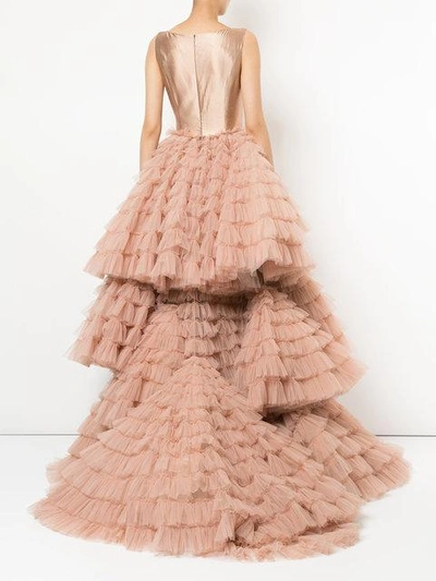 Shop Isabel Sanchis Frill-layered Flared Gown In Neutrals