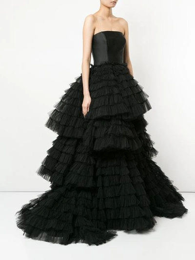 Shop Isabel Sanchis Frill-layered Flared Gown - Black