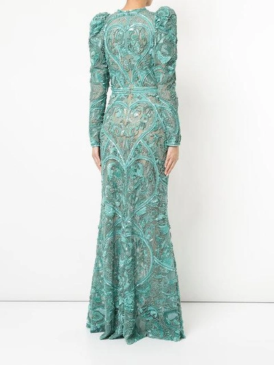 Shop Elie Saab Long Sleeves Full Embellished Column Gown In Green