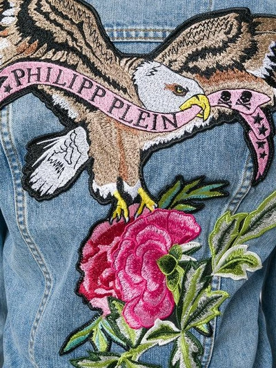 Shop Philipp Plein Floral Patch Denim Jacket - Blue