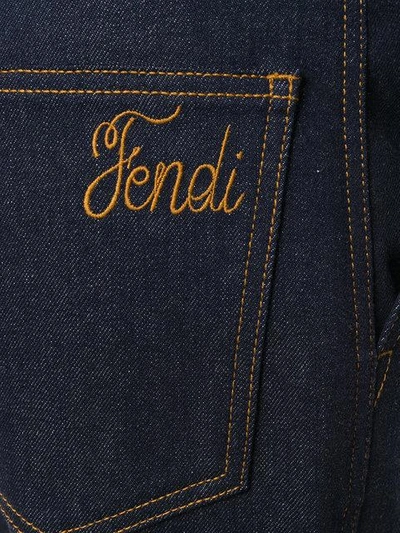 Shop Fendi Faux-pearl Embellished Cropped Jeans - Blue