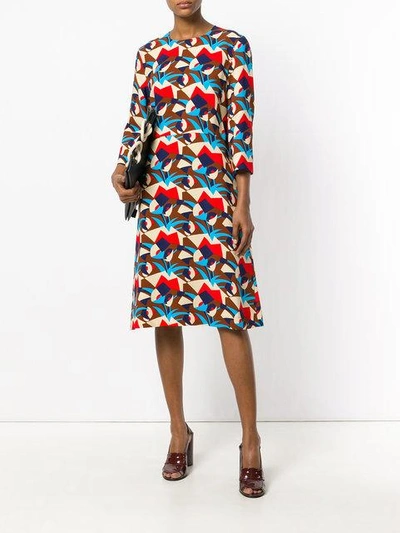 Shop Marni Henne Pattern Midi Dress In Multicolour