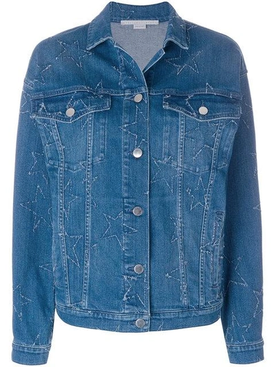 Shop Stella Mccartney Distressed Star Denim Jacket In Blue