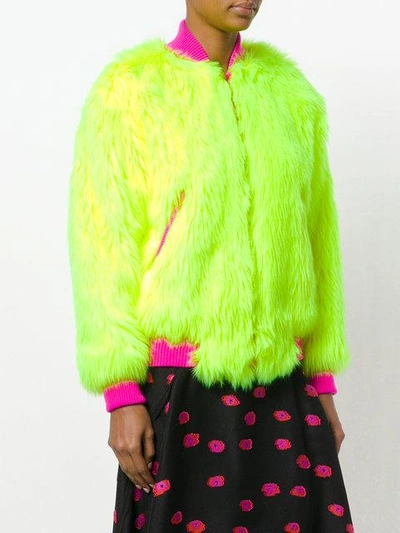 Shop Alberta Ferretti Faux-fur Bomber Jacket In Yellow