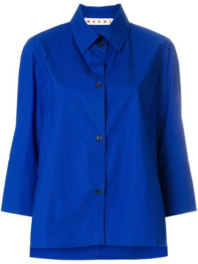 Shop Marni Cropped Poplin Shirt In Blue
