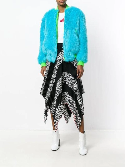 Shop Alberta Ferretti Faux-fur Bomber Jacket In Blue