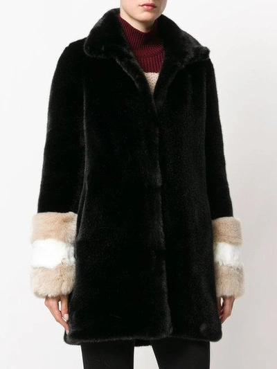 Shop La Seine & Moi Carene Fur-sleeved Coat In Black