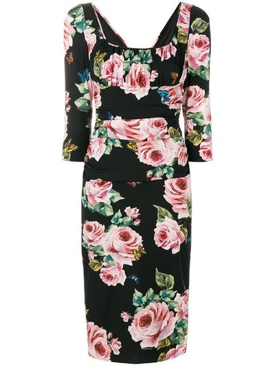 Shop Dolce & Gabbana Rose Print Dress - Black