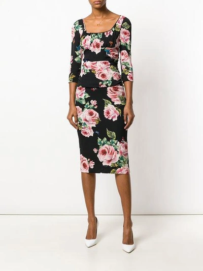 Shop Dolce & Gabbana Rose Print Dress - Black