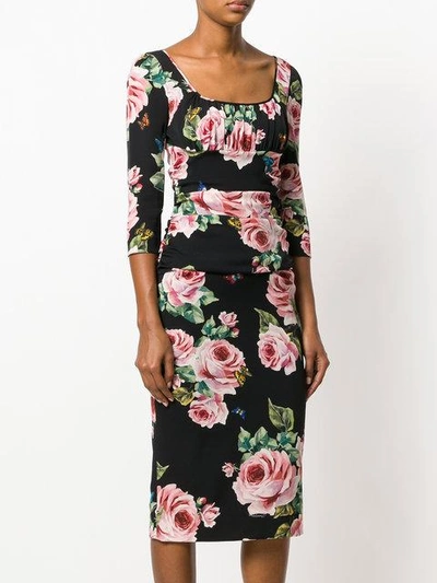 Shop Dolce & Gabbana Rose Print Dress - Black