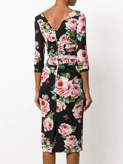 Shop Dolce & Gabbana Rose Print Dress - Black