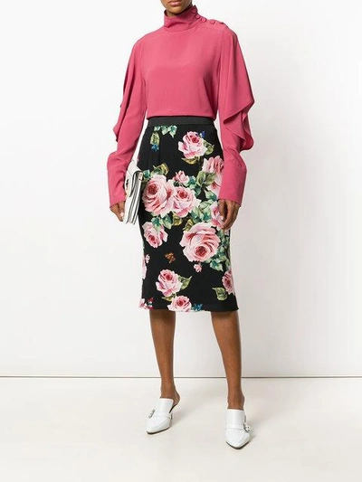 Shop Dolce & Gabbana Rose Print Skirt - Black