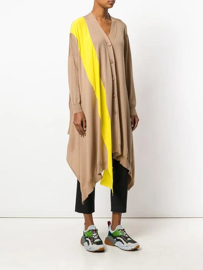 Shop Stella Mccartney Asymmetric Stripe Soft-knit Cardigan - Neutrals