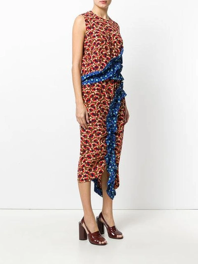 Shop Marni Asymmetric Ruffled Dress - Multicolour