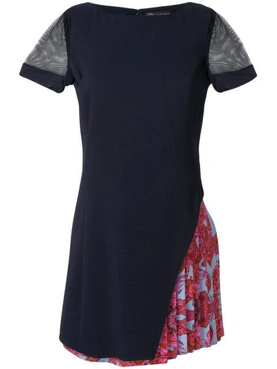 Shop Versace Pleated Detail Dress - Blue
