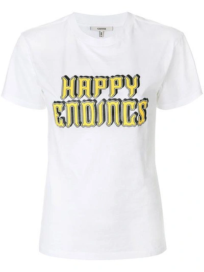 Shop Ganni 'happy Endings' Slogan T-shirt