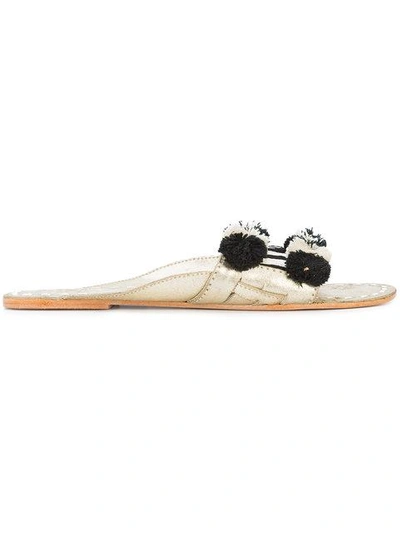 Shop Figue Noona Pompom Detail Sandals - Metallic