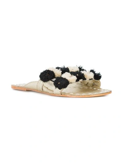 Shop Figue Noona Pompom Detail Sandals - Metallic